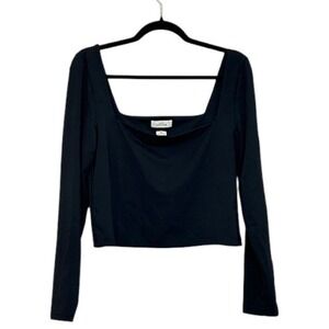 Aritzia Babaton Contour Smoothing Top 2XL Cropped Black Square Neck Long Sleeve